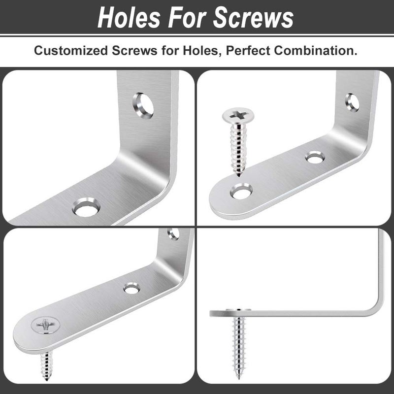 LuckIn 20 Pcs L Bracket Stainless Steel Corner Brace Sets, 90 Degree Right Angle Shelf Brackets with Screws for Wood Furniture, Chairs, Table, 50mm x 50mm, Silver, 2 Inch - Image 3